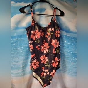 Dreamsuit‎ By Miracle Brands NWT Floral Black One-Piece Swimsuit Size 14